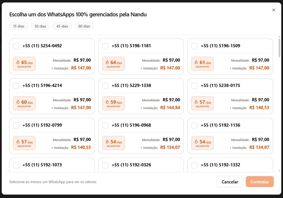 WhatsApps Aquecidos — Nandu